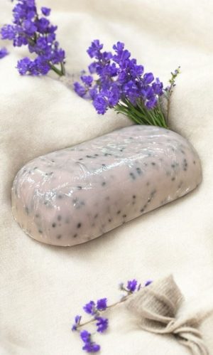 Sabonete Artesanal Esfoliante Lavanda com Chia.